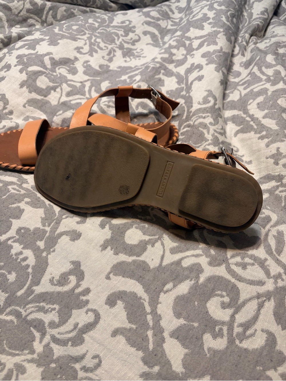 Lucky Brand Tan Strappy Leather Ankle Buckle Sandals - Picture 4 of 4